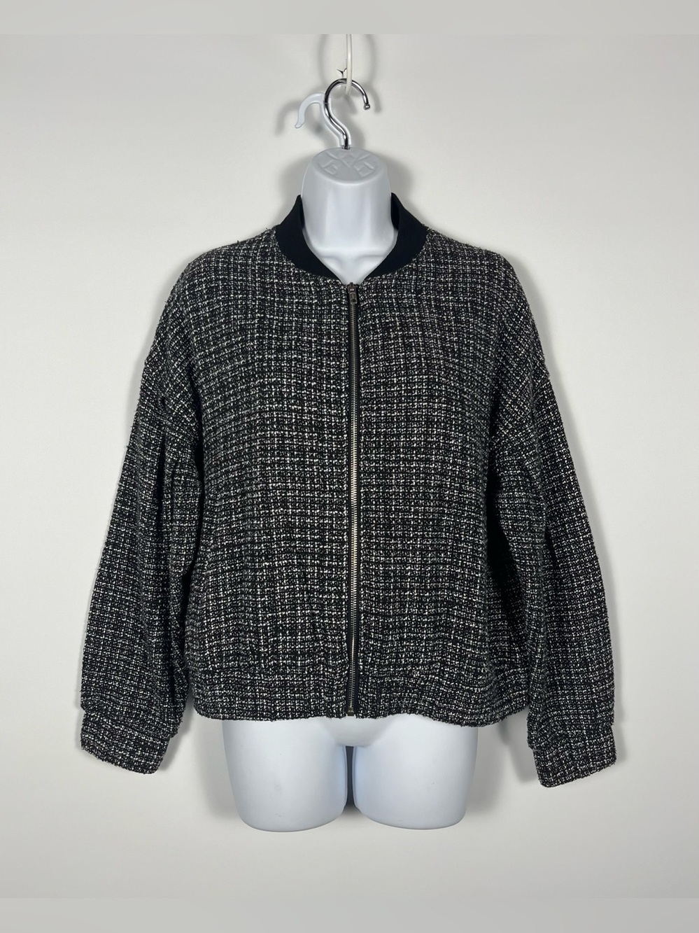 MINKPINK Black and White Tweed Bomber Jacket Women’s Size Medium